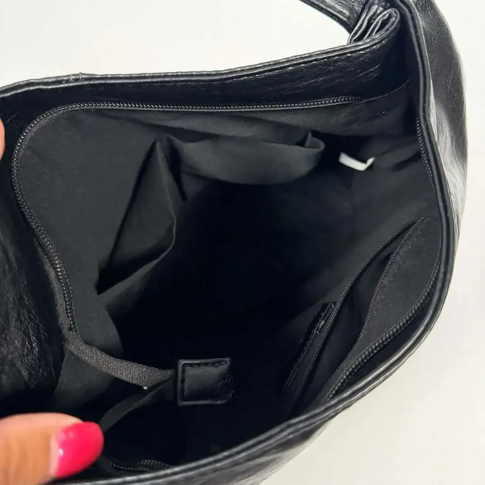 Sam & Hadley Black Hobo Shoulder Bag with Quilted Bottom Detail